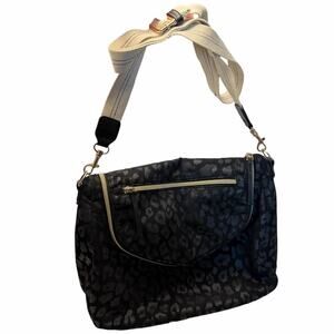 Stella & Dot Leopard Black Animal Print Crossbody Bag Decorative Strap Travel